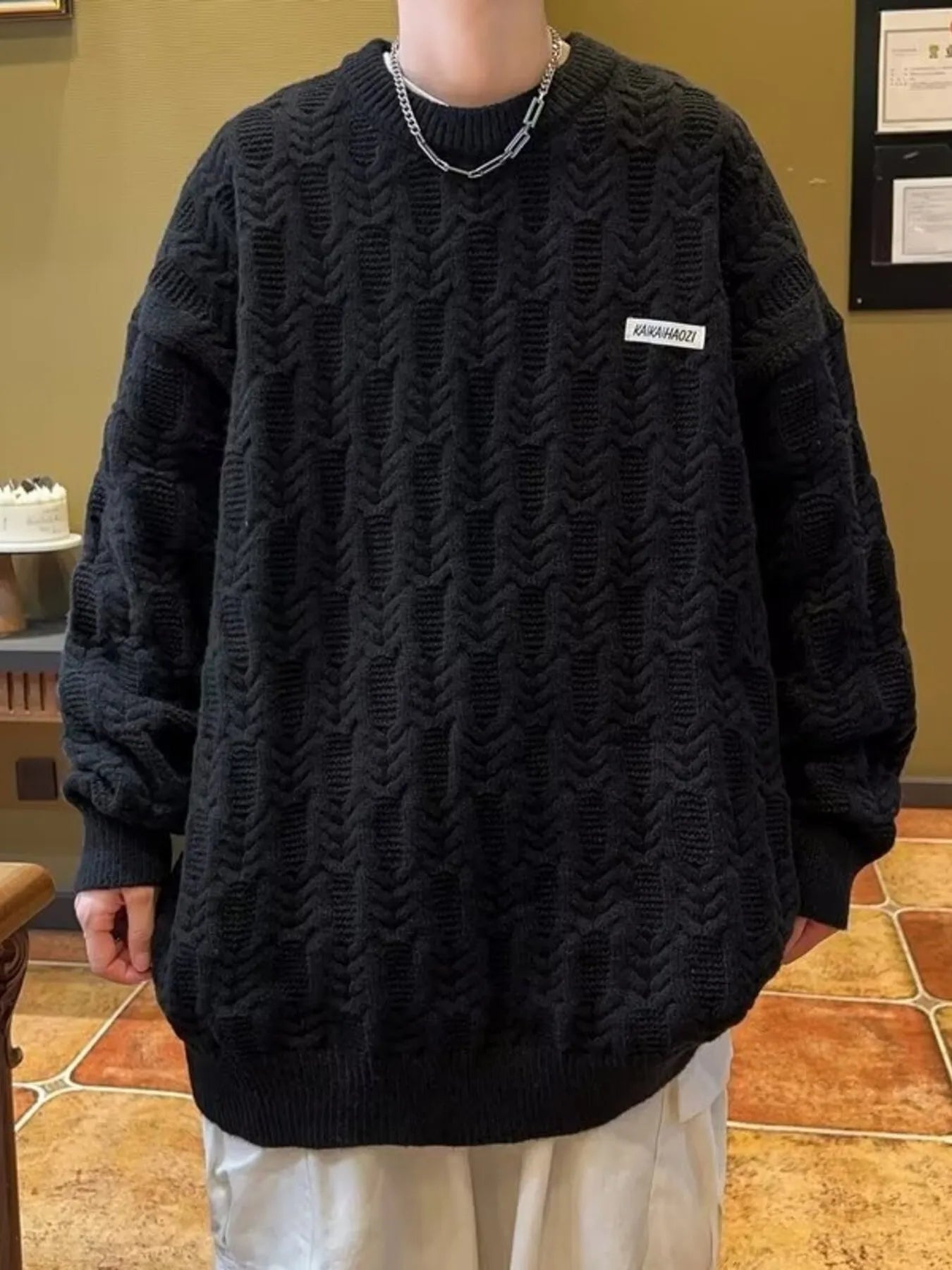 Men's Plus Size Textured Knit Long Sleeve Sweater by Trendsi