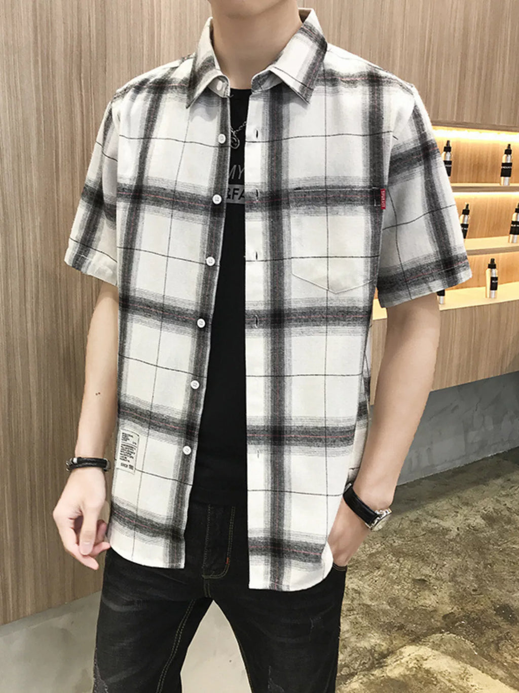 Men's Plus Size Plaid Button-Down Short Sleeve Shirt by Trendsi