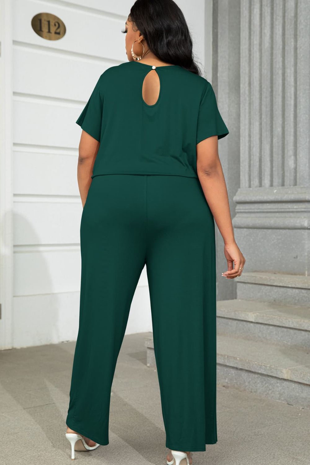 Plus Size Drawstring Waist Short Sleeve Jumpsuit by Trendsi
