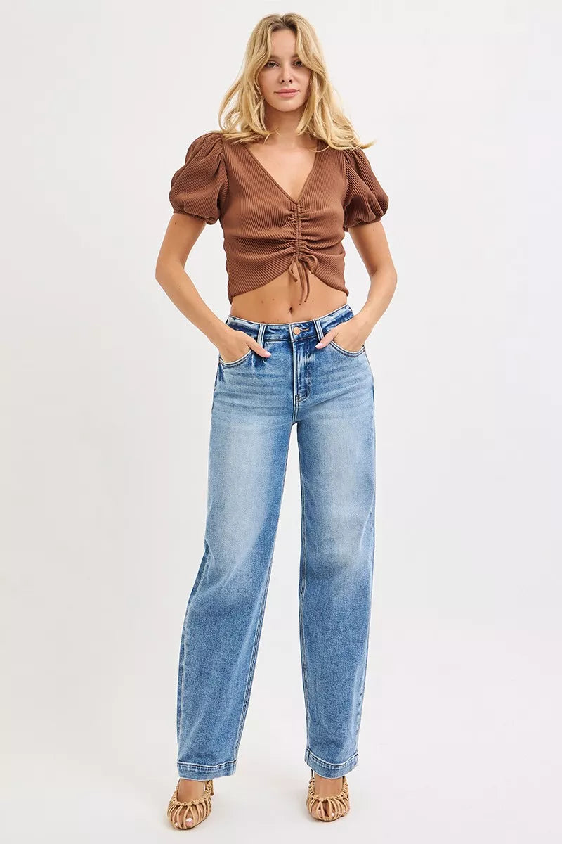 RISEN High Rise Wide Baggy Jeans by Trendsi