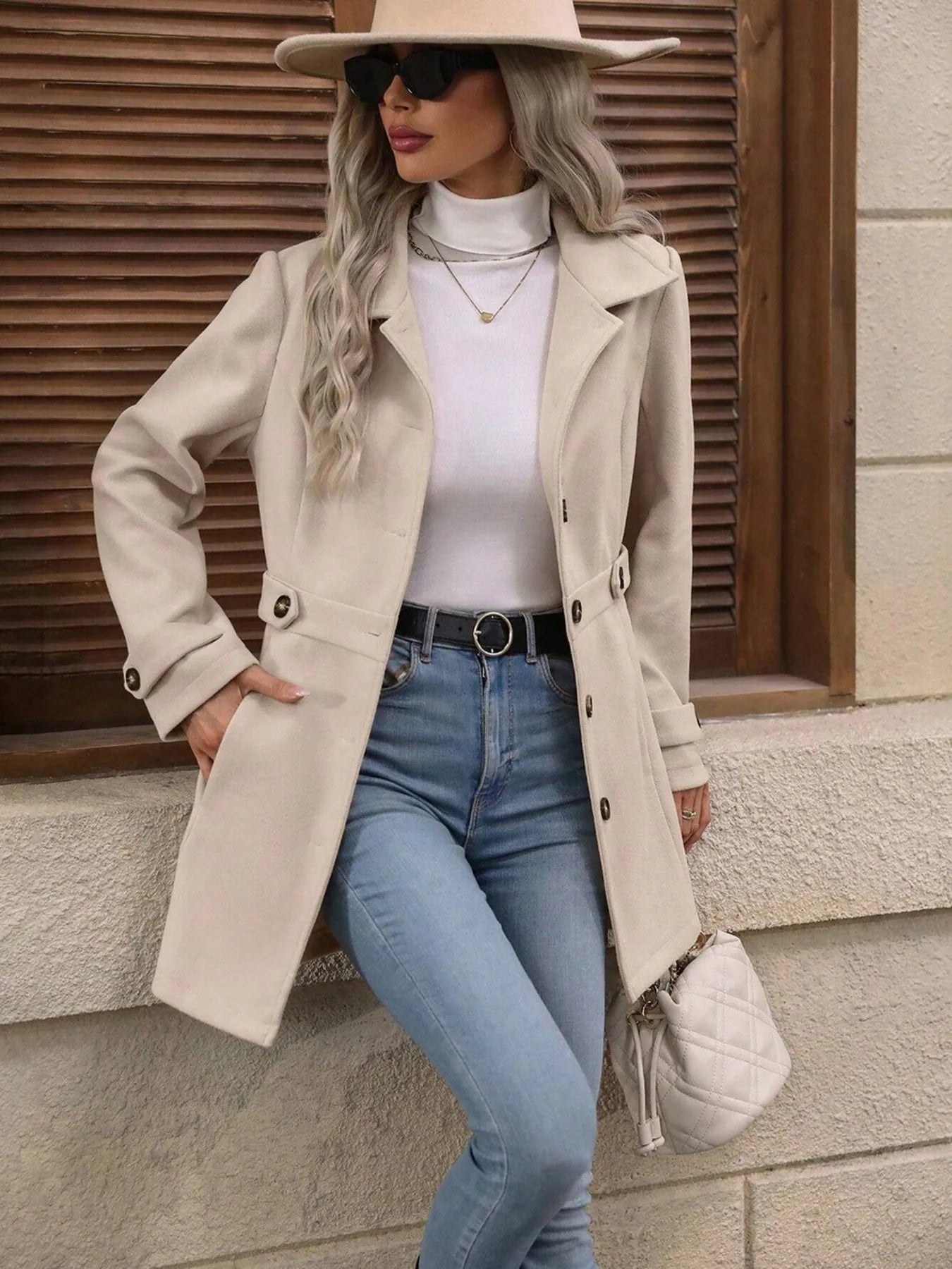 Button Up Long Sleeve Coat by Trendsi