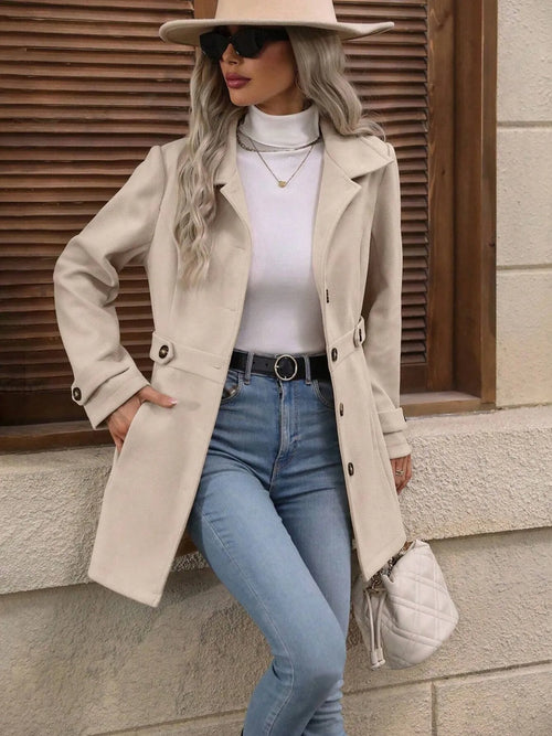 Button Up Long Sleeve Coat by Trendsi