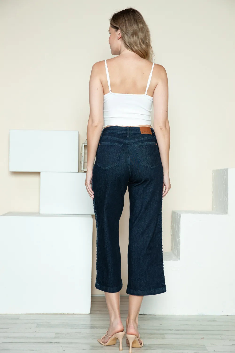 Judy Blue Full Size Side Seam Braid Detail Crop Wide Leg Jeans by Trendsi