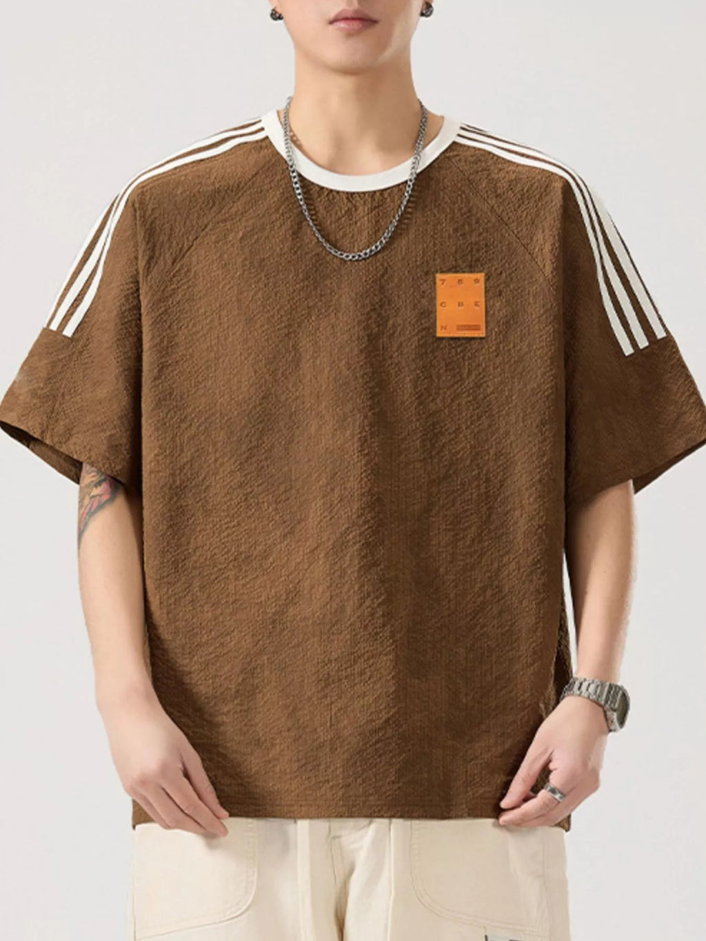 Men's Full Size Striped Shoulder Relaxed Fit T-Shirt Plus Size by Trendsi