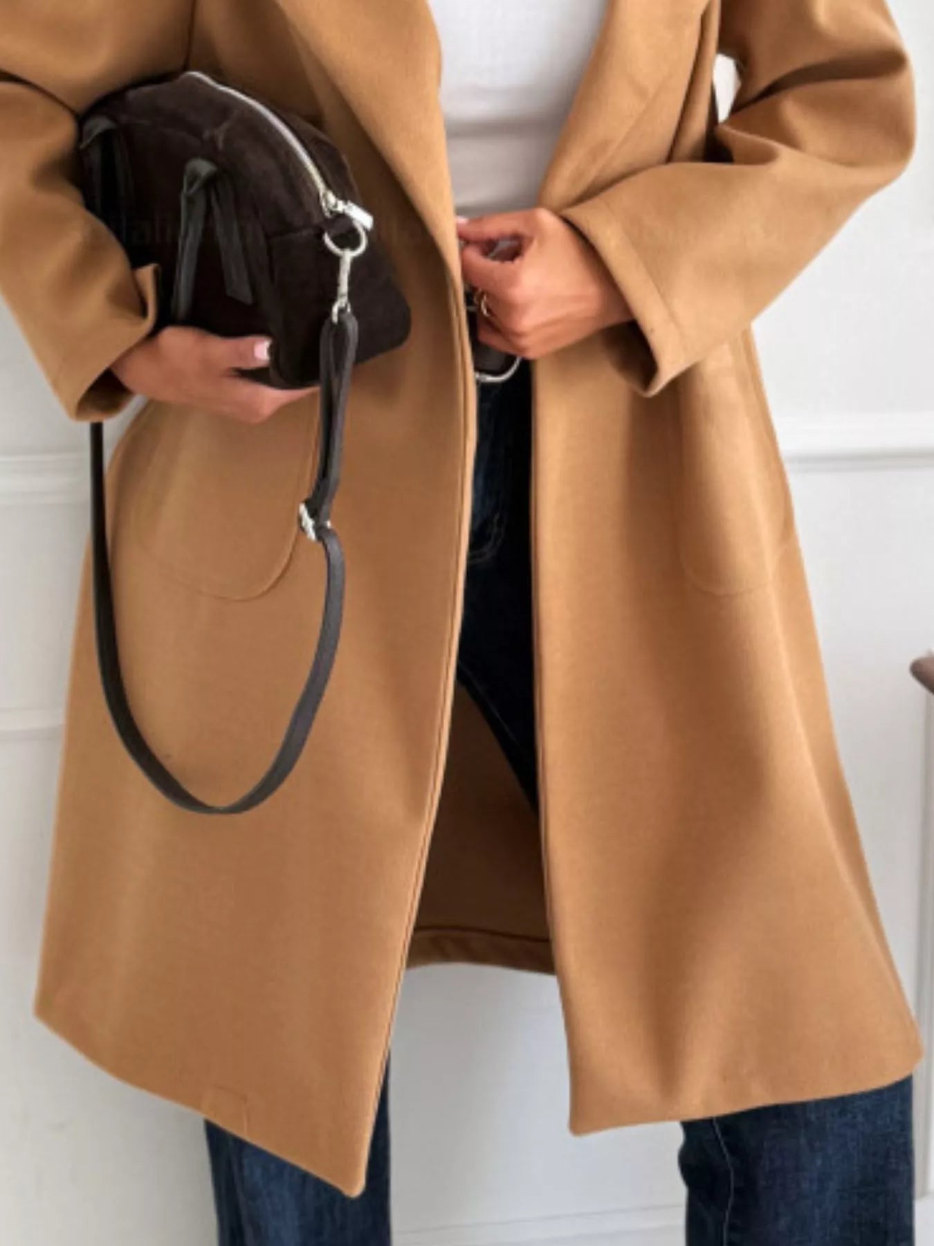 Long-Sleeve Single-Breasted Trench Coat by Trendsi