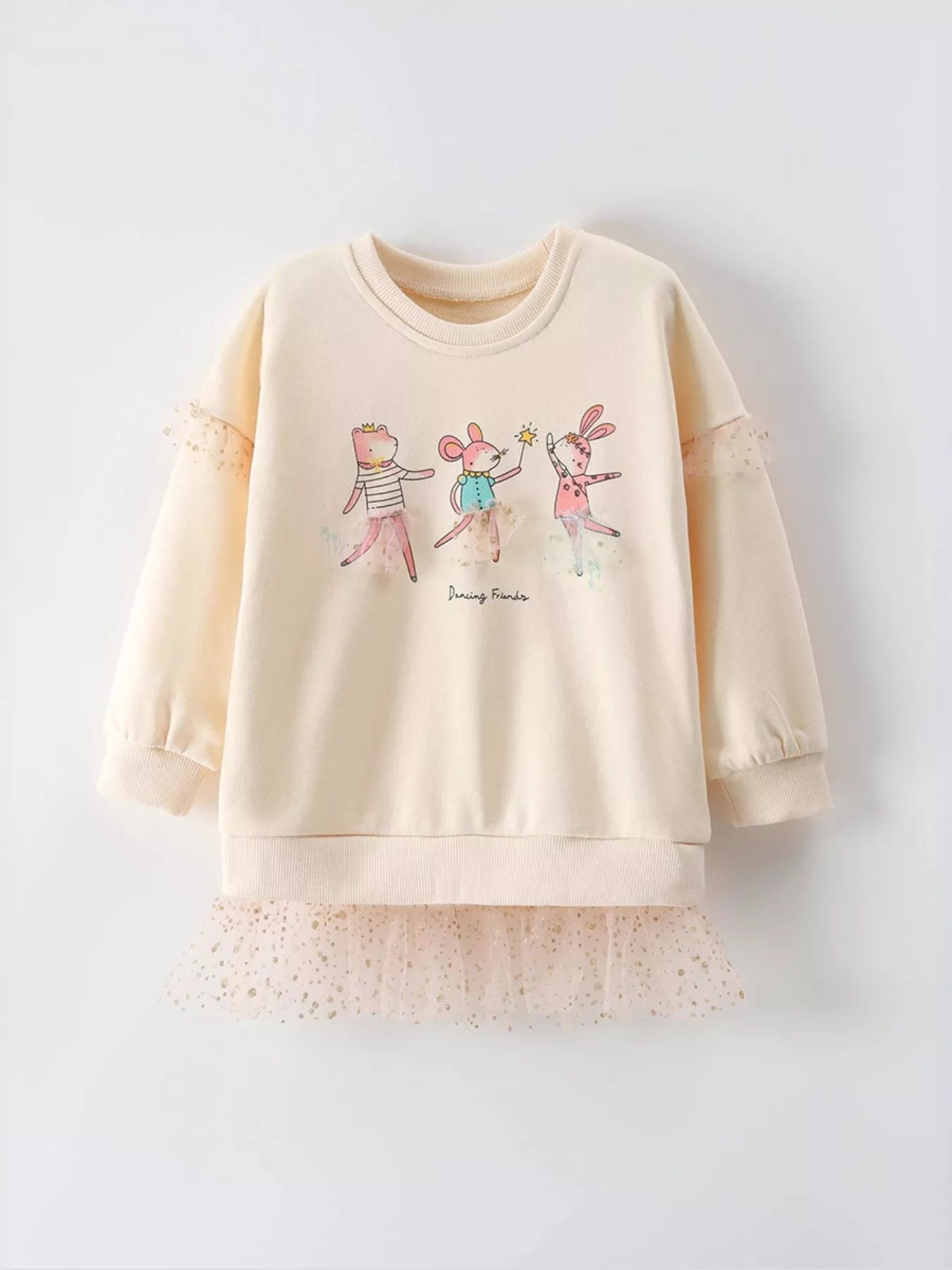 Children's Cartoon Animal Mesh Trim Sweatshirt by Trendsi