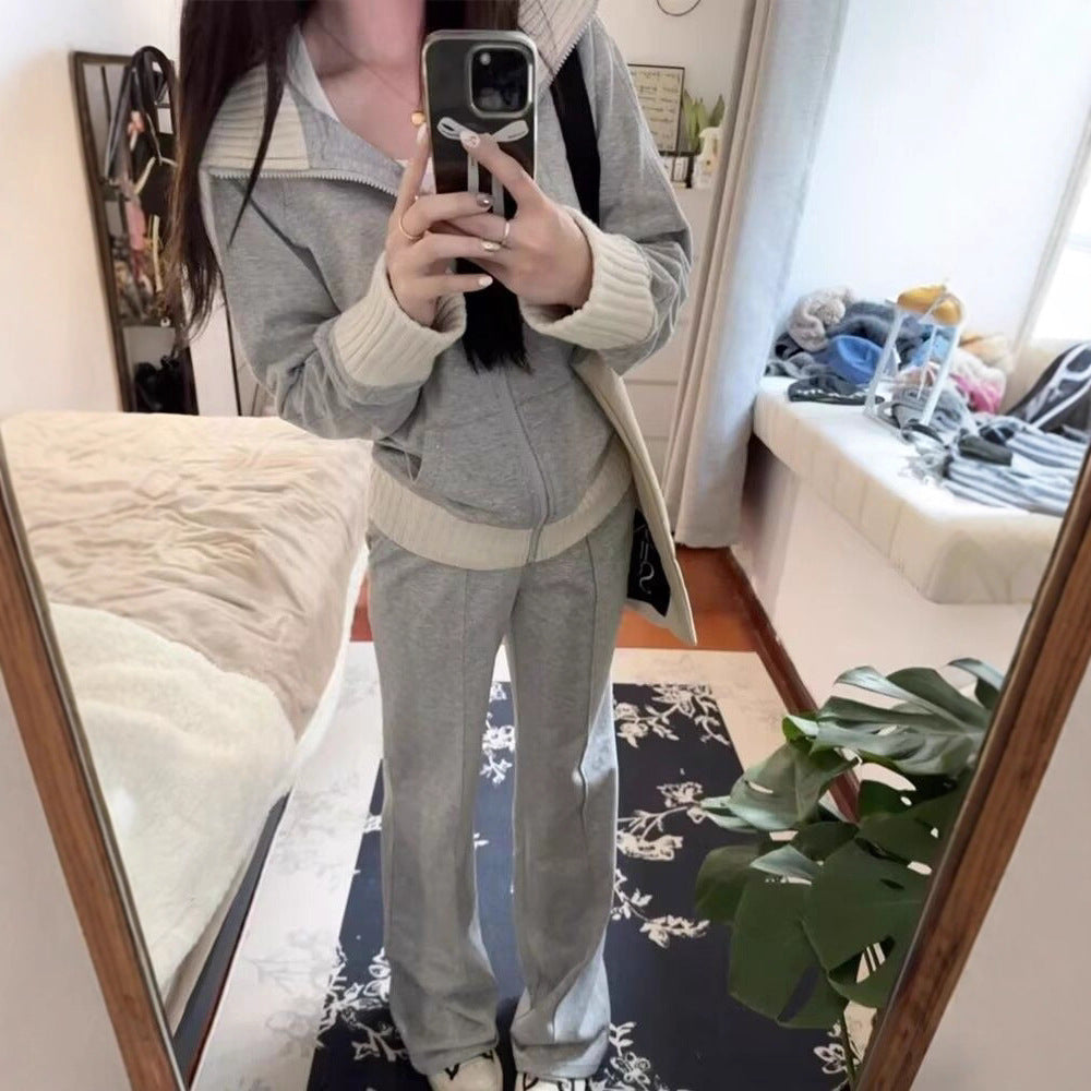 Version Of Chanel's Style Casual Multicolor Coat Wide Leg Trousers Two-piece Set by DC-THE CEO
