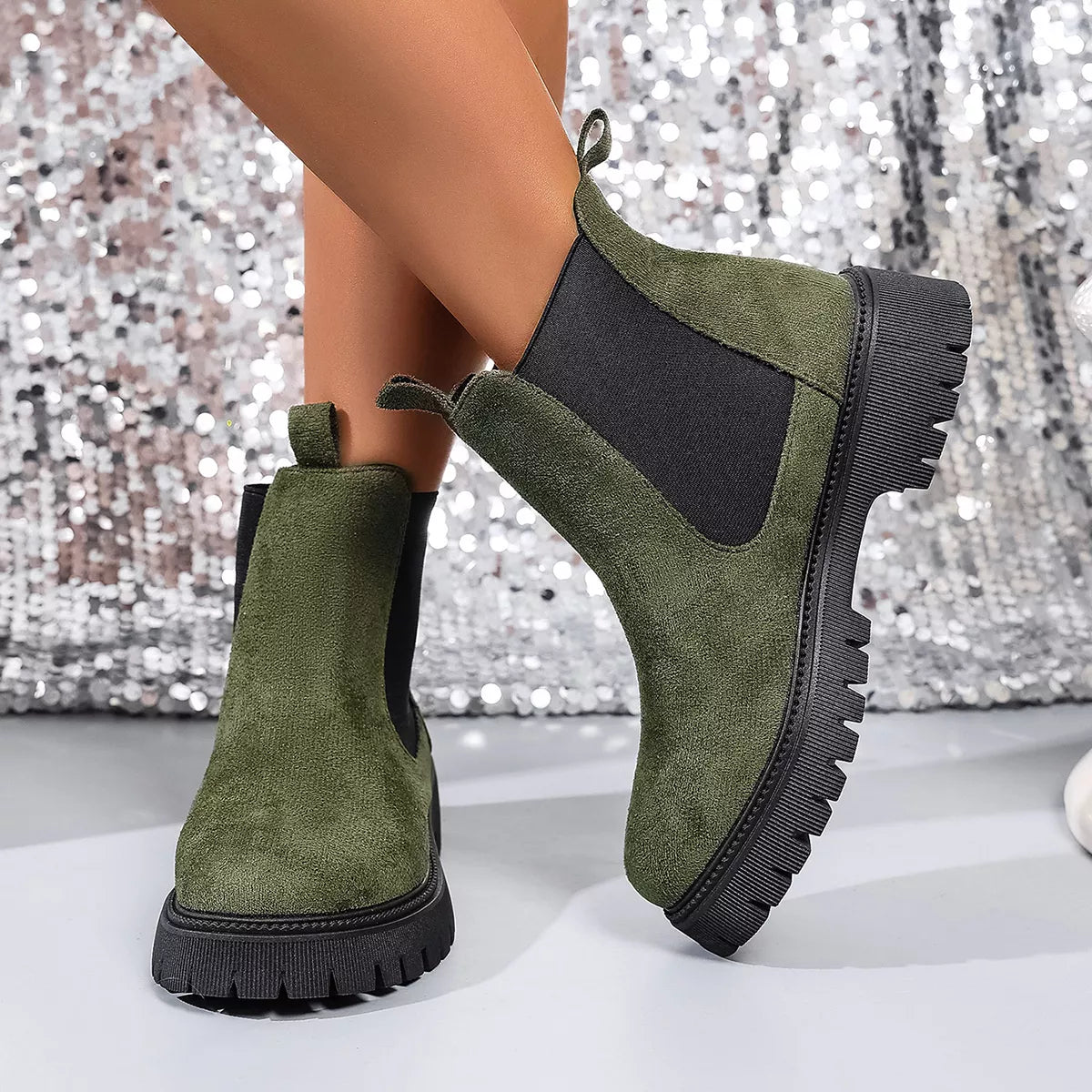 Elastic Side Panels Ankle Boots by Trendsi