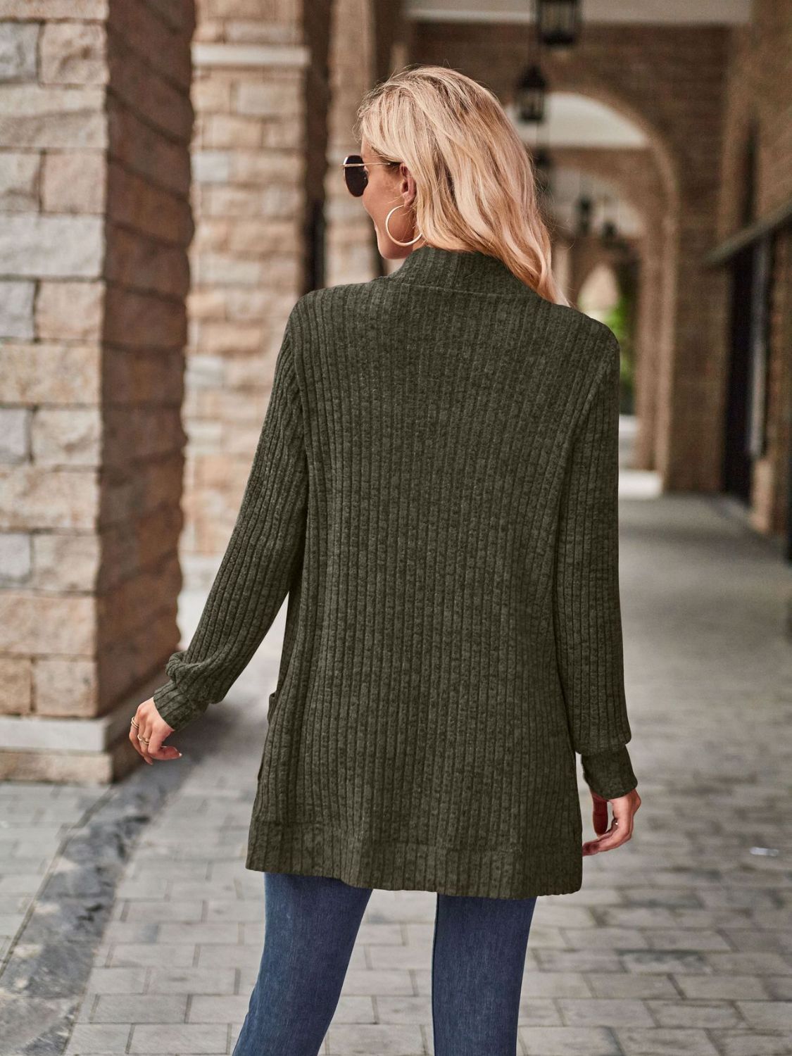 Open Front Cardigan with Pockets by Trendsi