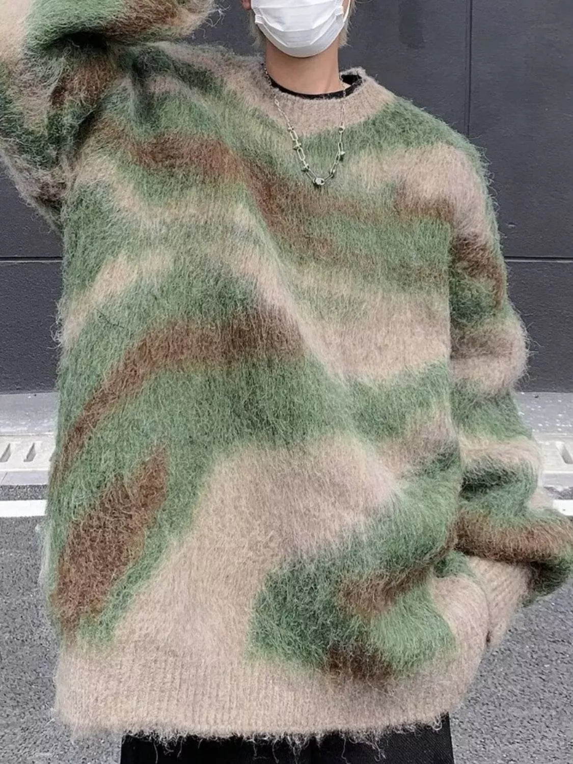Men's Fuzzy Knit Long Sleeve Sweater by Trendsi