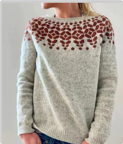 Women's Fashion Round Neck Multicolor Loose Leisure Pullover Knitwear Sweater by DC-THE CEO