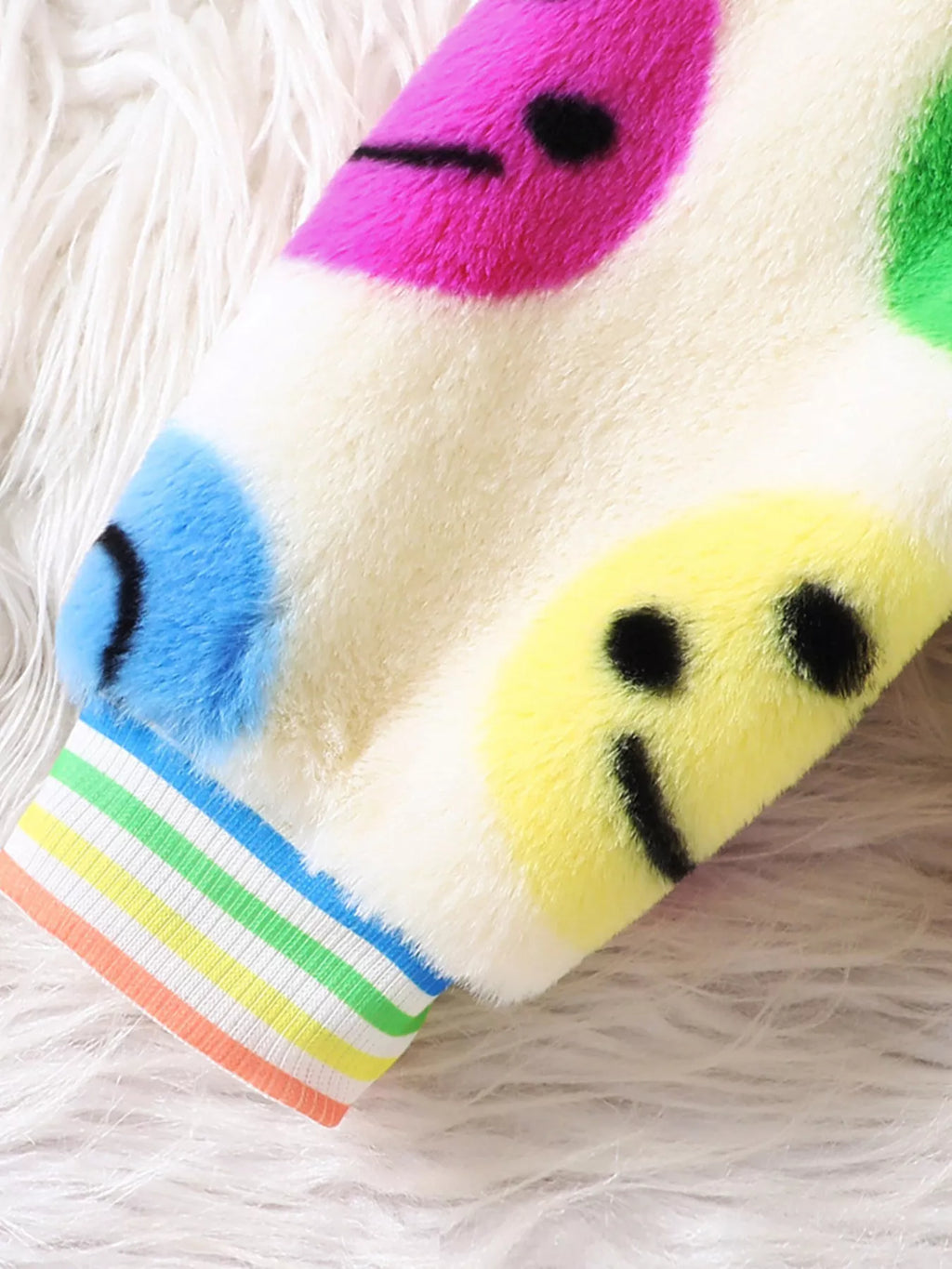 Children's Cheerful Smiley Face Print Plush Jacket by Trendsi