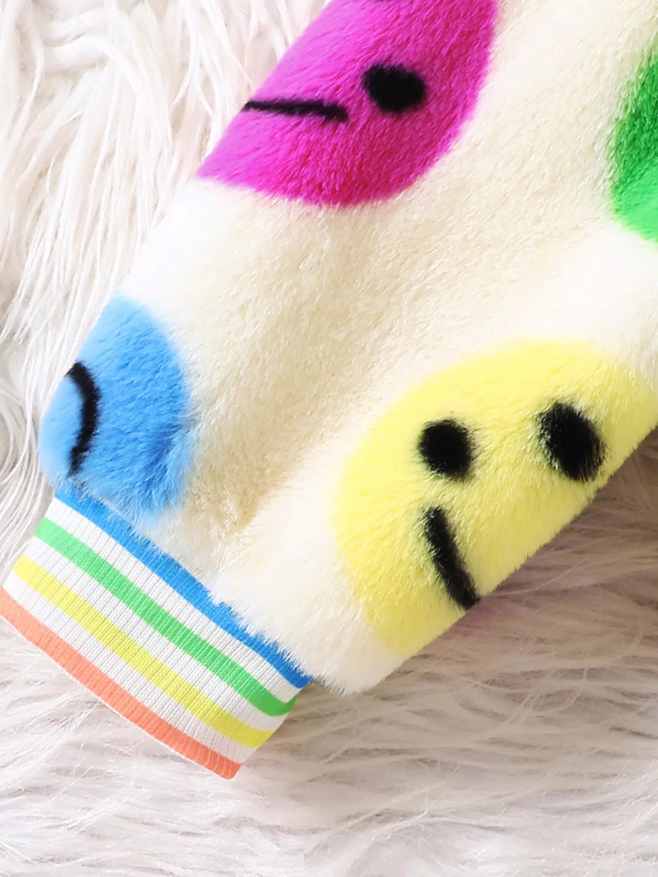 Children's Cheerful Smiley Face Print Plush Jacket by Trendsi
