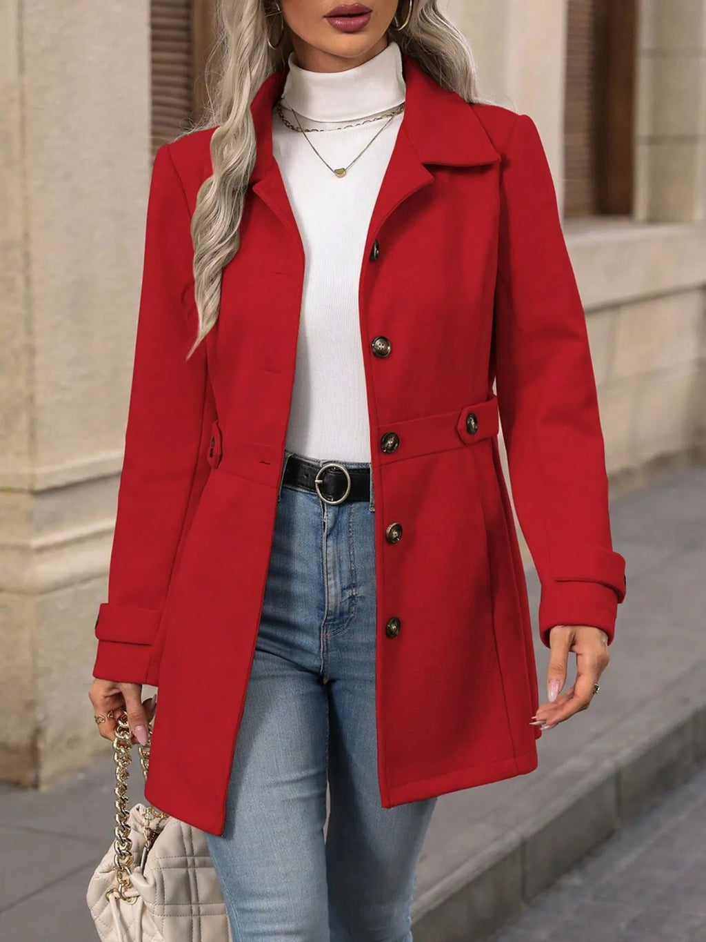 Button Up Long Sleeve Coat by Trendsi