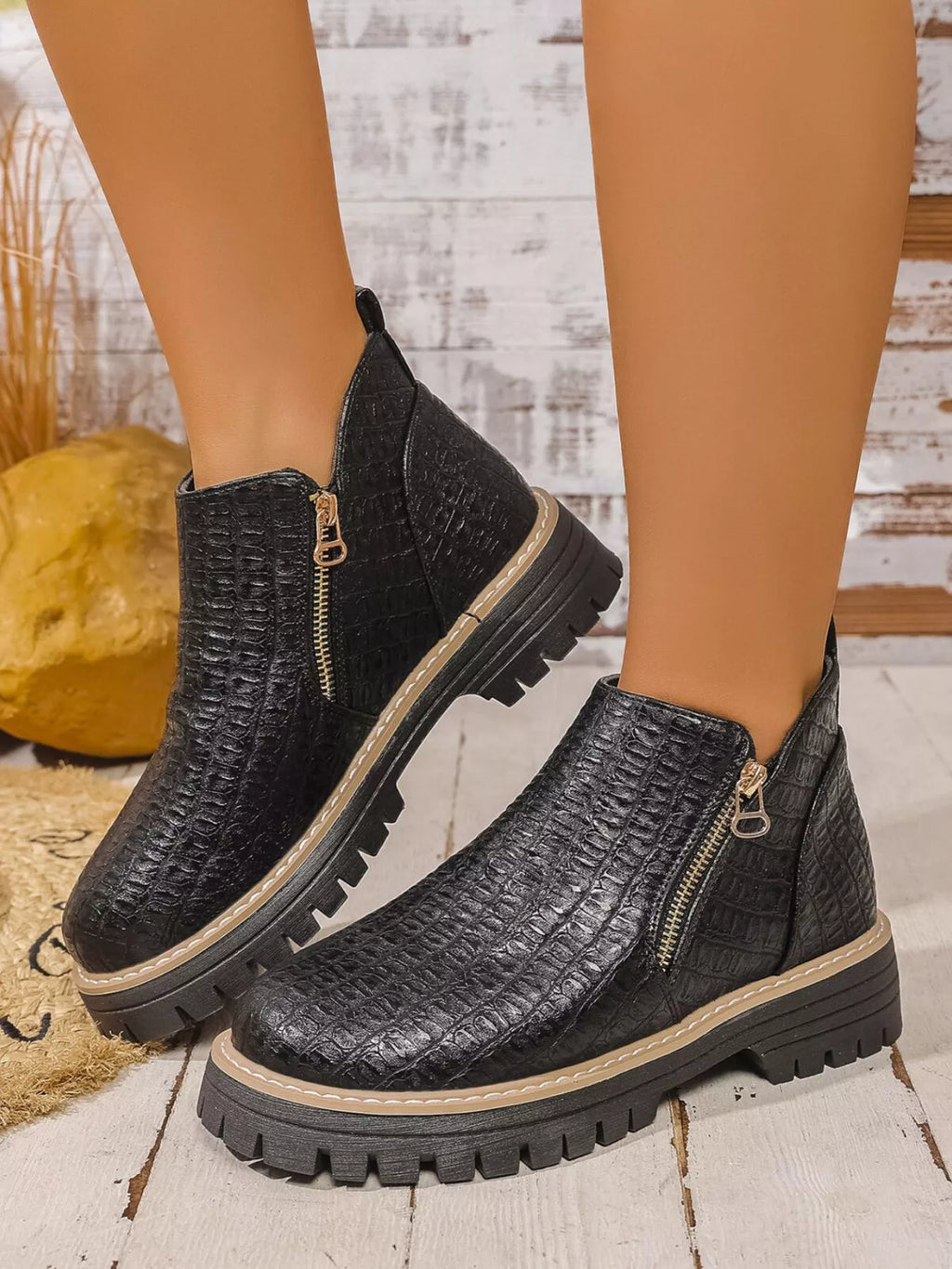 Round Toe Side Zip Ankle Boots by Trendsi