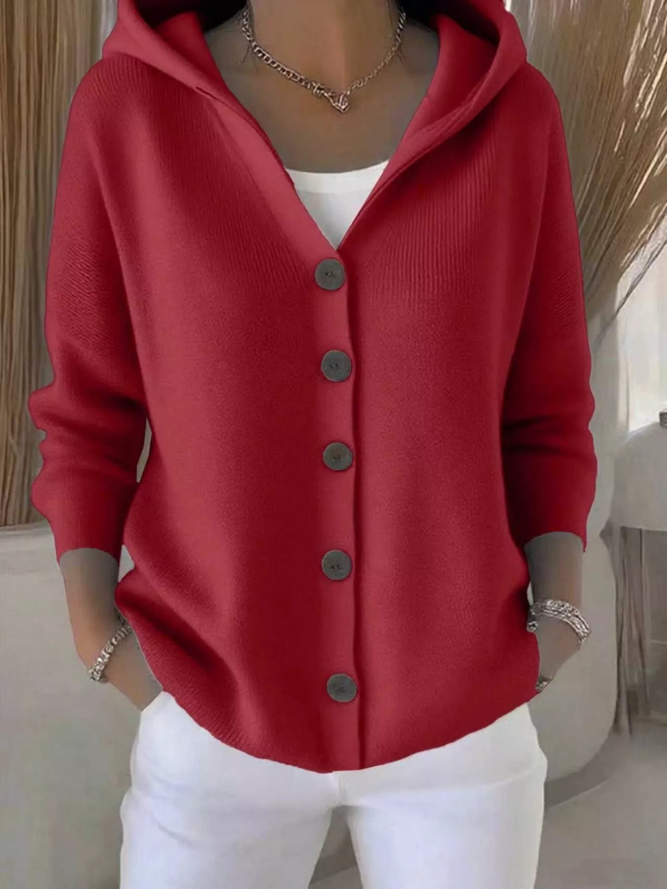 Full Size Hooded Button-Front Soft Knit Cardigan Plus Size by Trendsi