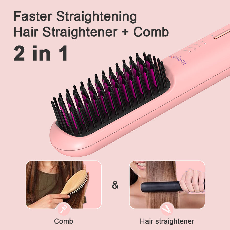 Portable USB Rechargeable Cordless Men Beard Hair Straightener Brush Mini Wireless 2 In 1 Woman Hair Straightener Comb by DC-THE CEO