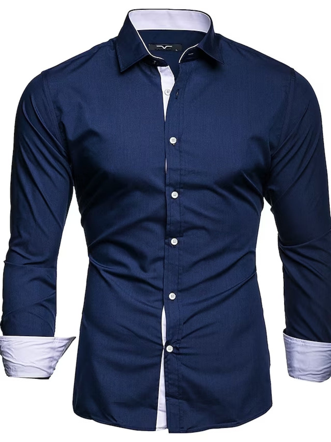Men's Slim Fit Contrast Trim Long Sleeve Shirt by Trendsi