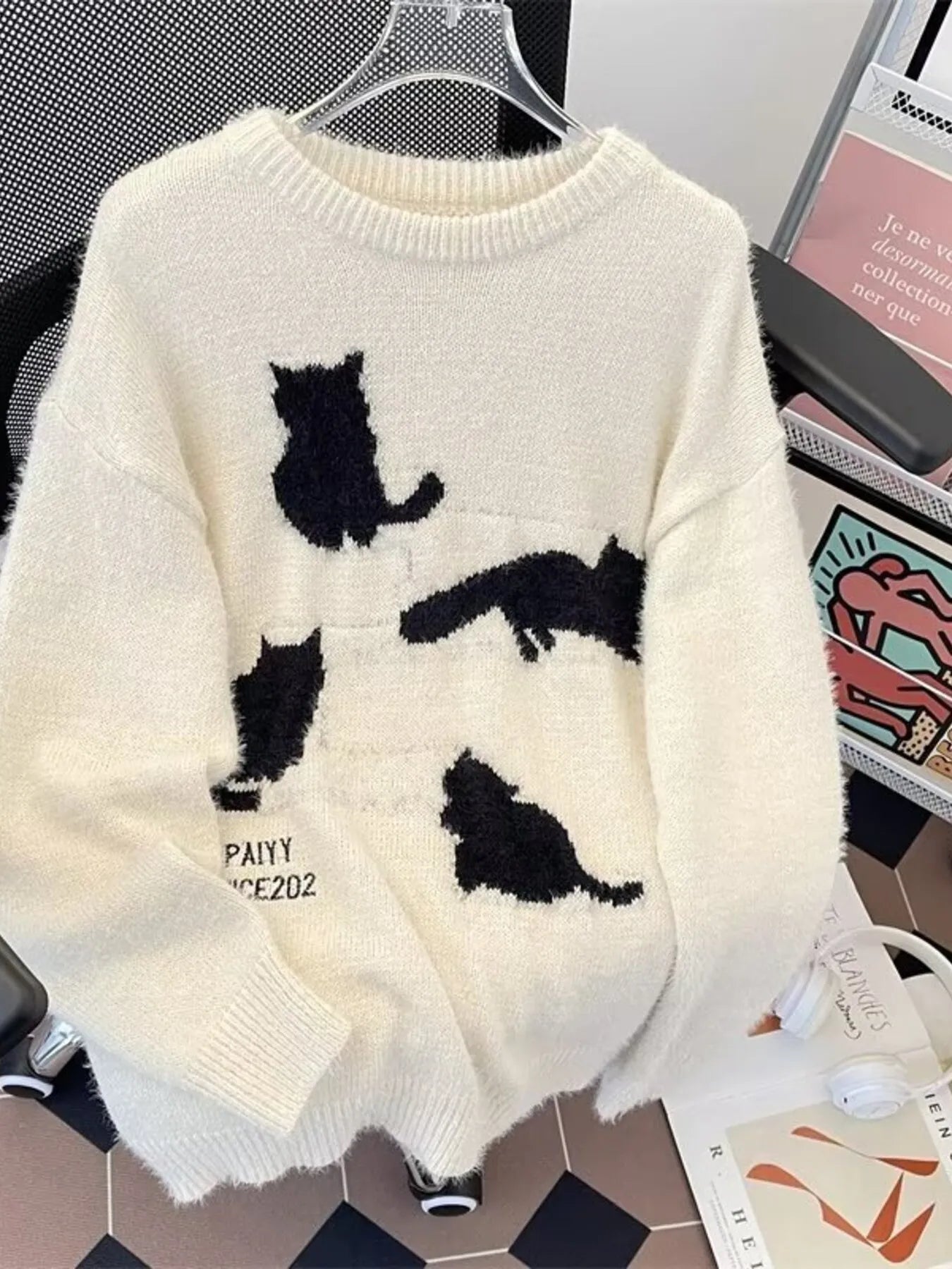 Men's Plus Size Cute Cat Pattern Knitted Pullover by Trendsi