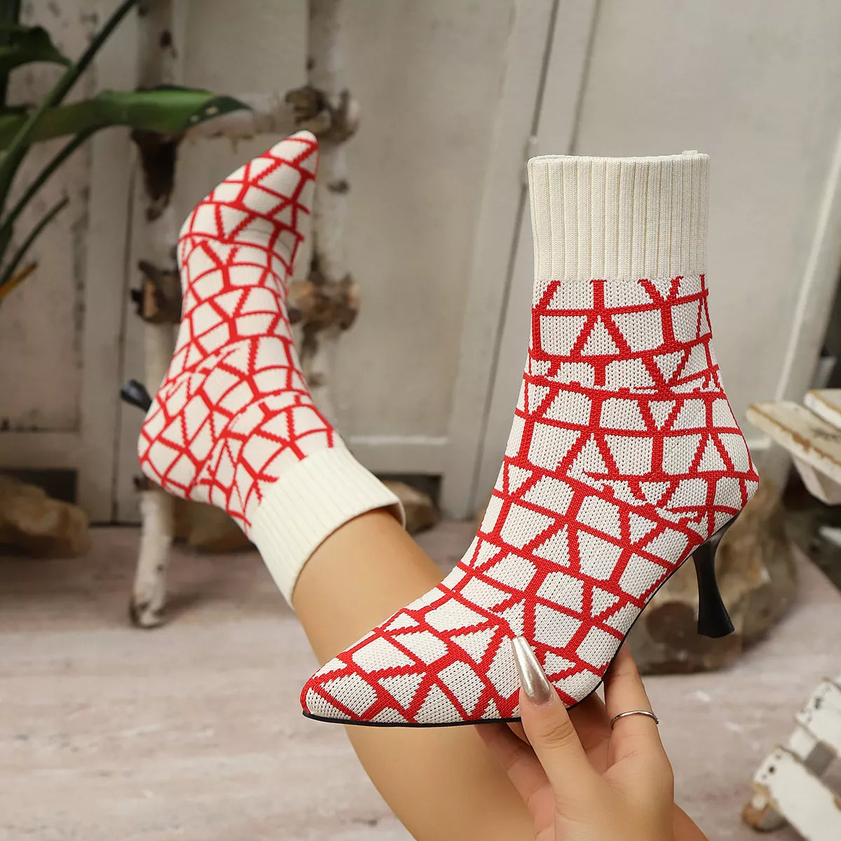 Mesh Point Toe Stiletto Boots by Trendsi