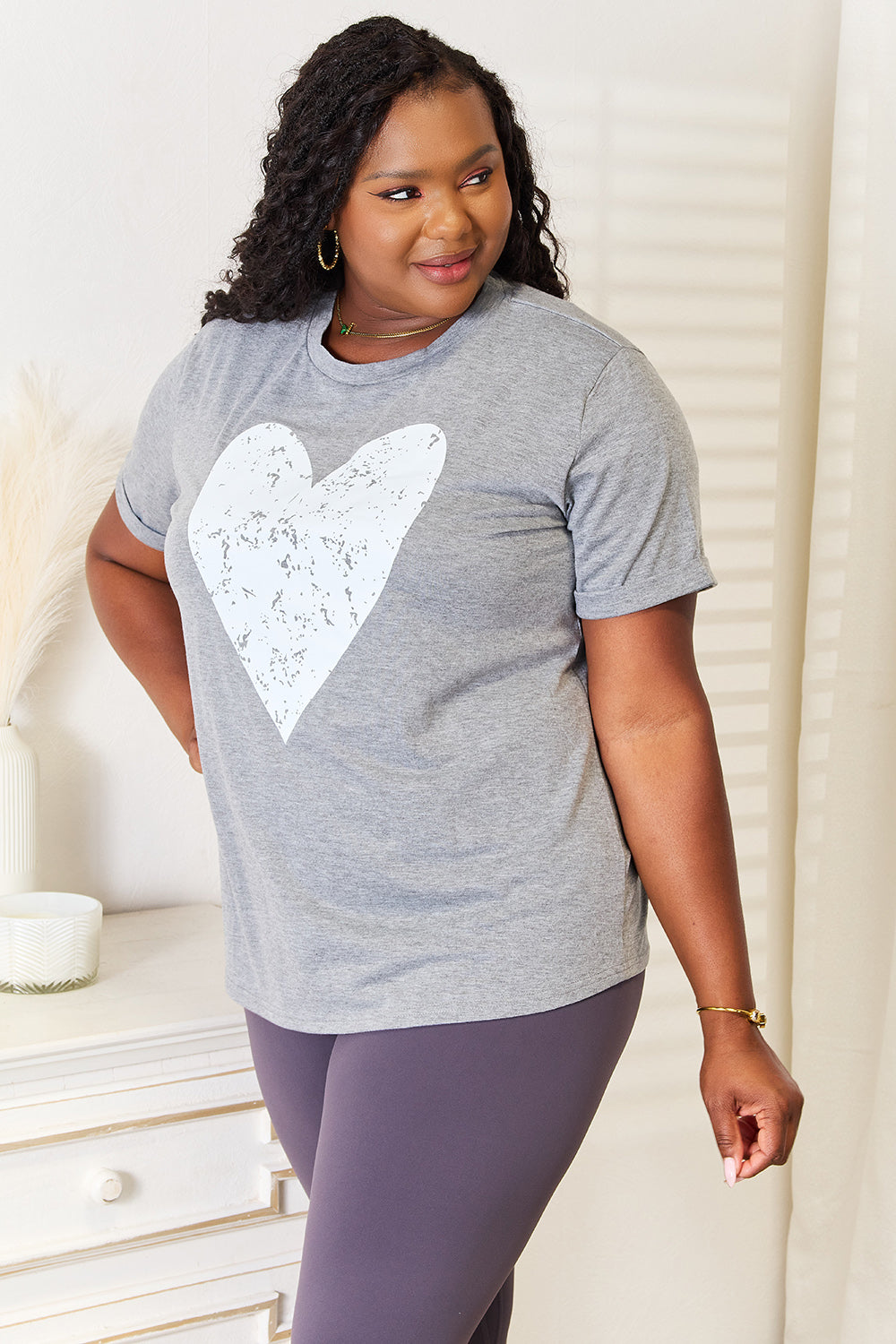 Simply Love Heart Graphic Cuffed Short Sleeve T-Shirt by Trendsi