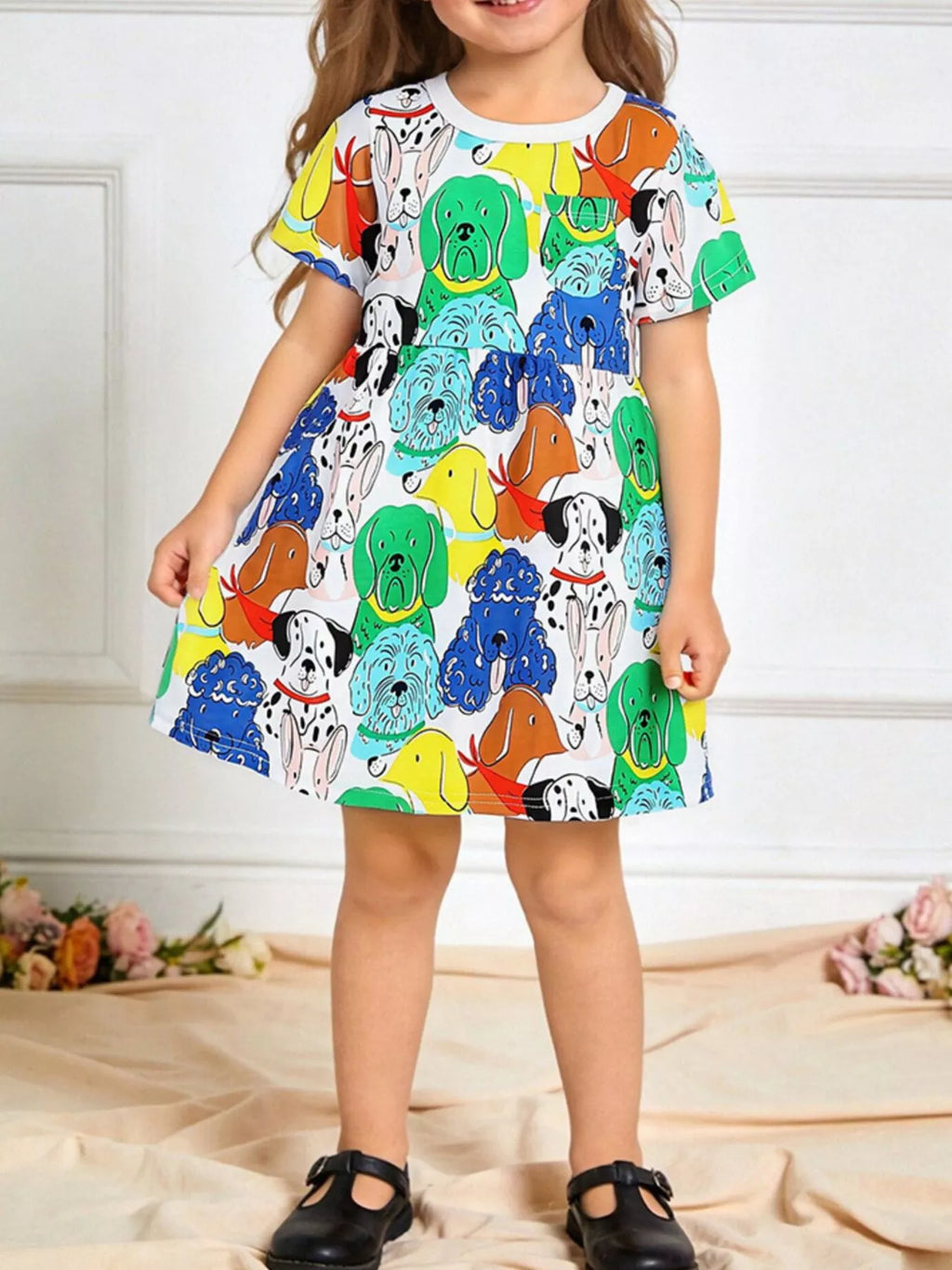 Children's Cartoon Dog Print Casual Dress by Trendsi
