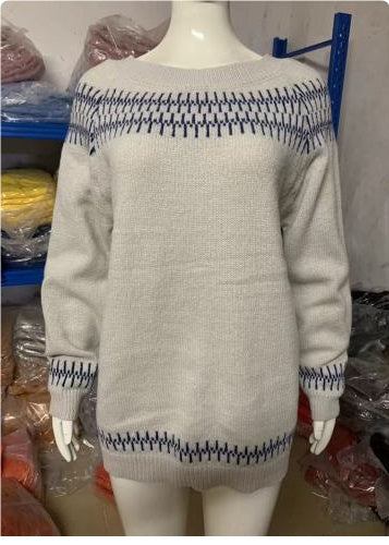 Women's Fashion Round Neck Multicolor Loose Leisure Pullover Knitwear Sweater by DC-THE CEO