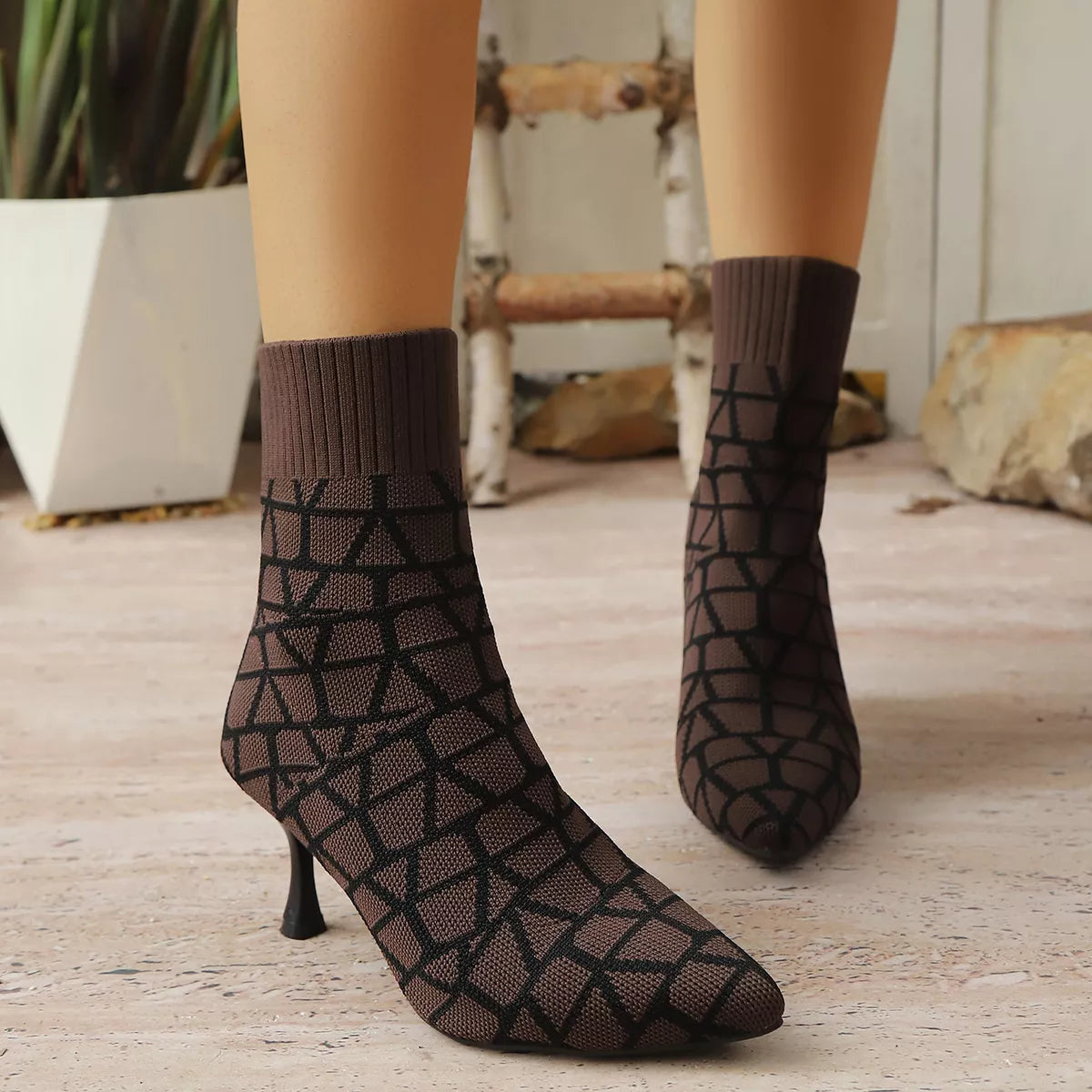 Mesh Point Toe Stiletto Boots by Trendsi