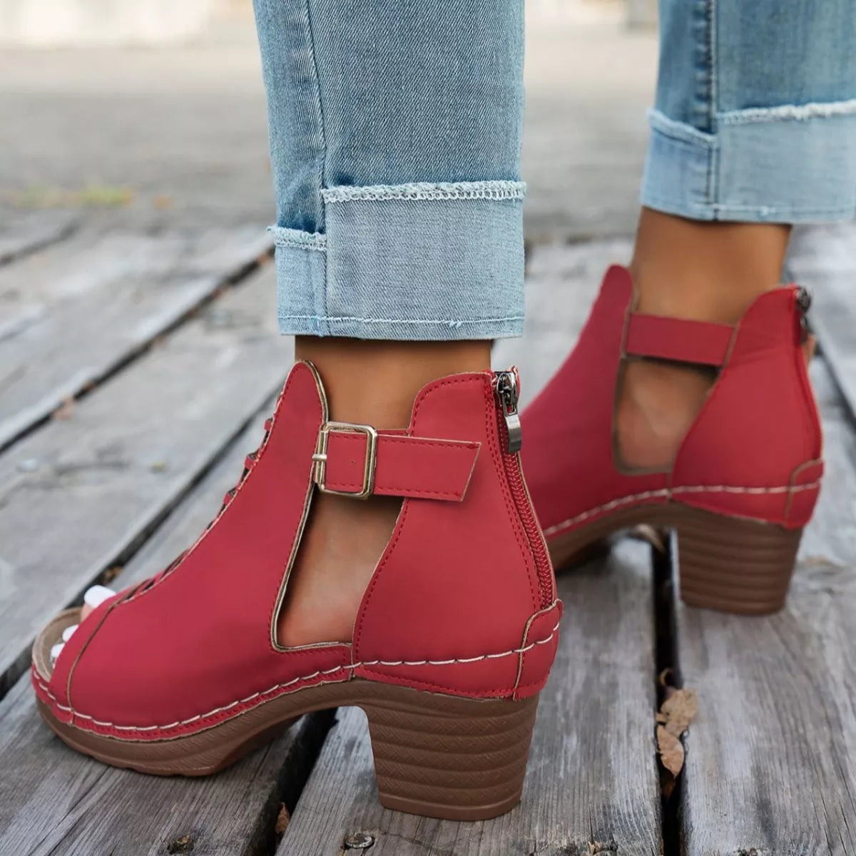 Buckle Block Heels Sandals by Trendsi