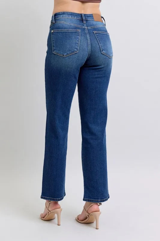 Judy Blue Full Size Side Seam Detail Straight Jeans with Pockets by Trendsi