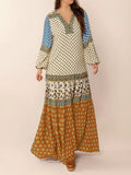 Bohemian Mixed Print Long Sleeve Maxi Dress by Trendsi