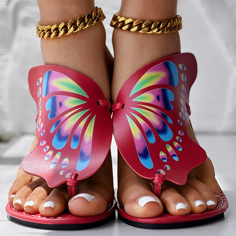 Butterfly Print Round Toe Flip Flops, Comfortable Summer Beach Shoes, Casual Women's Footwear, Perfect For Poolside And Daily Wear by DC-THE CEO