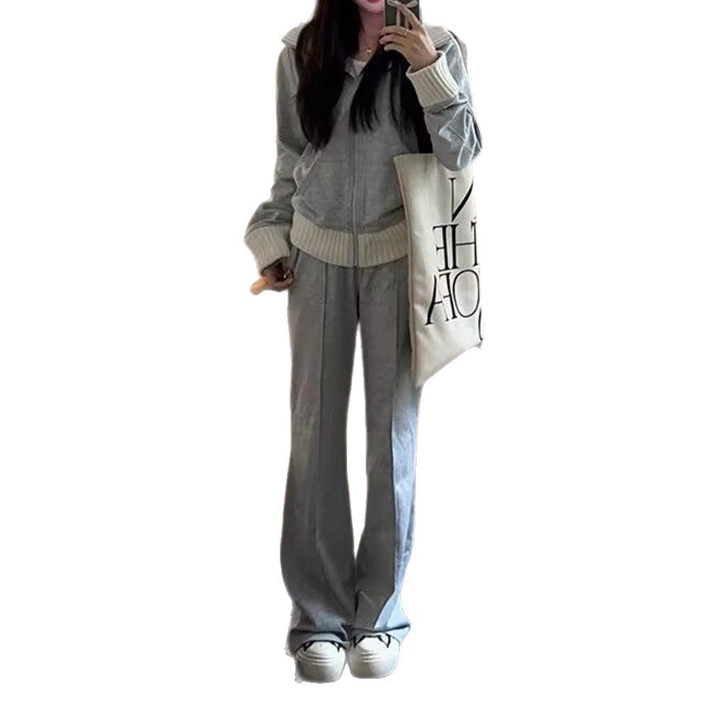 Version Of Chanel's Style Casual Multicolor Coat Wide Leg Trousers Two-piece Set by DC-THE CEO