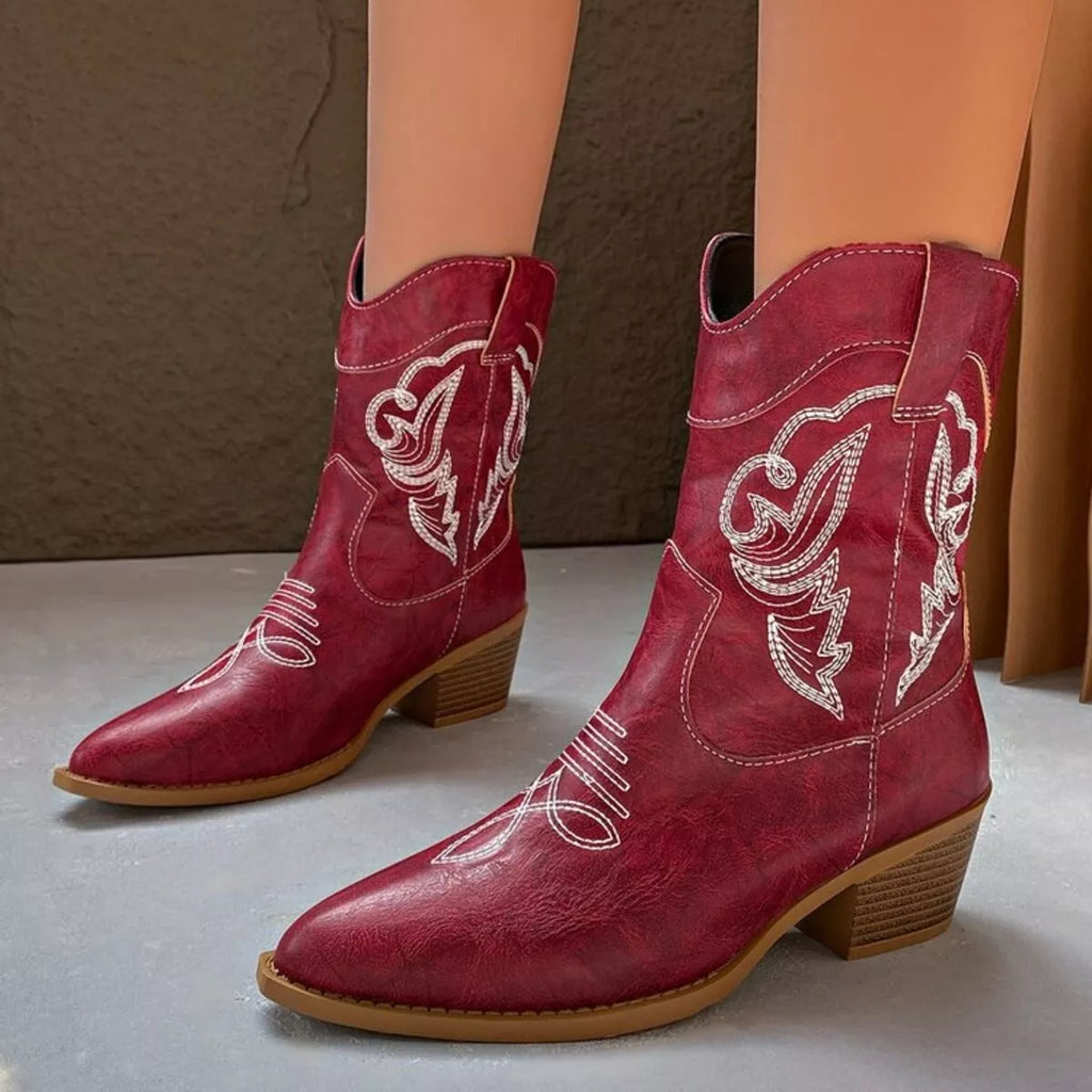 Western Cowboy Boots with Embroidered Design by Trendsi