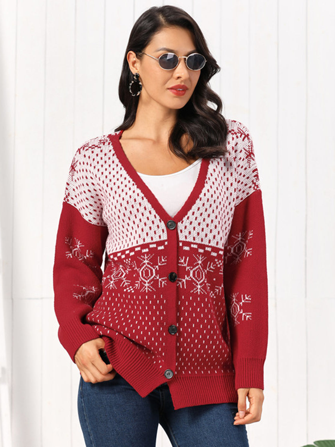 Snowflake Button Down Cardigan by Trendsi