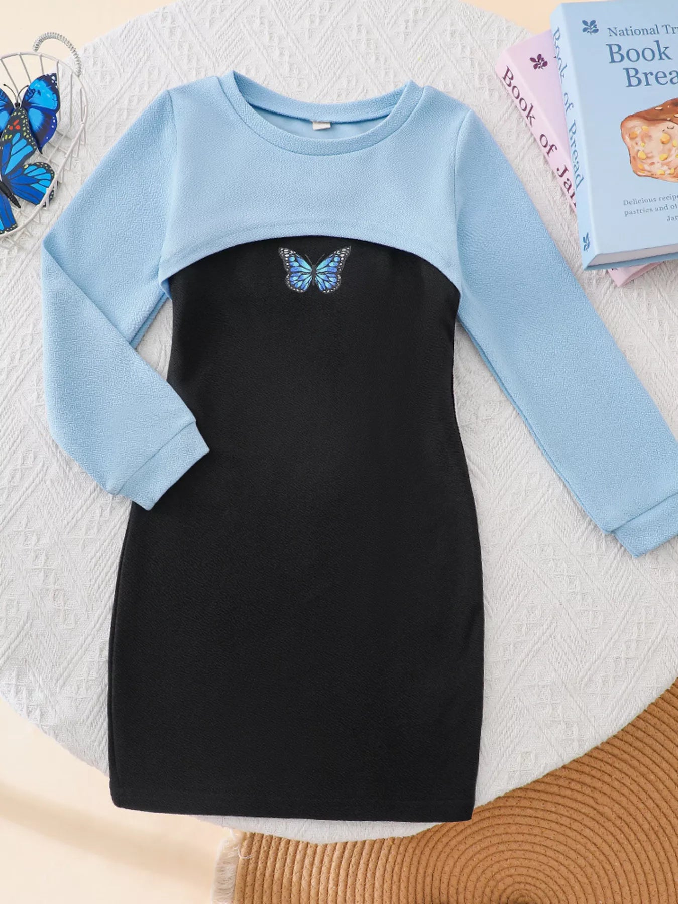 Children's Butterfly Long Sleeve Casual Dress Set by Trendsi