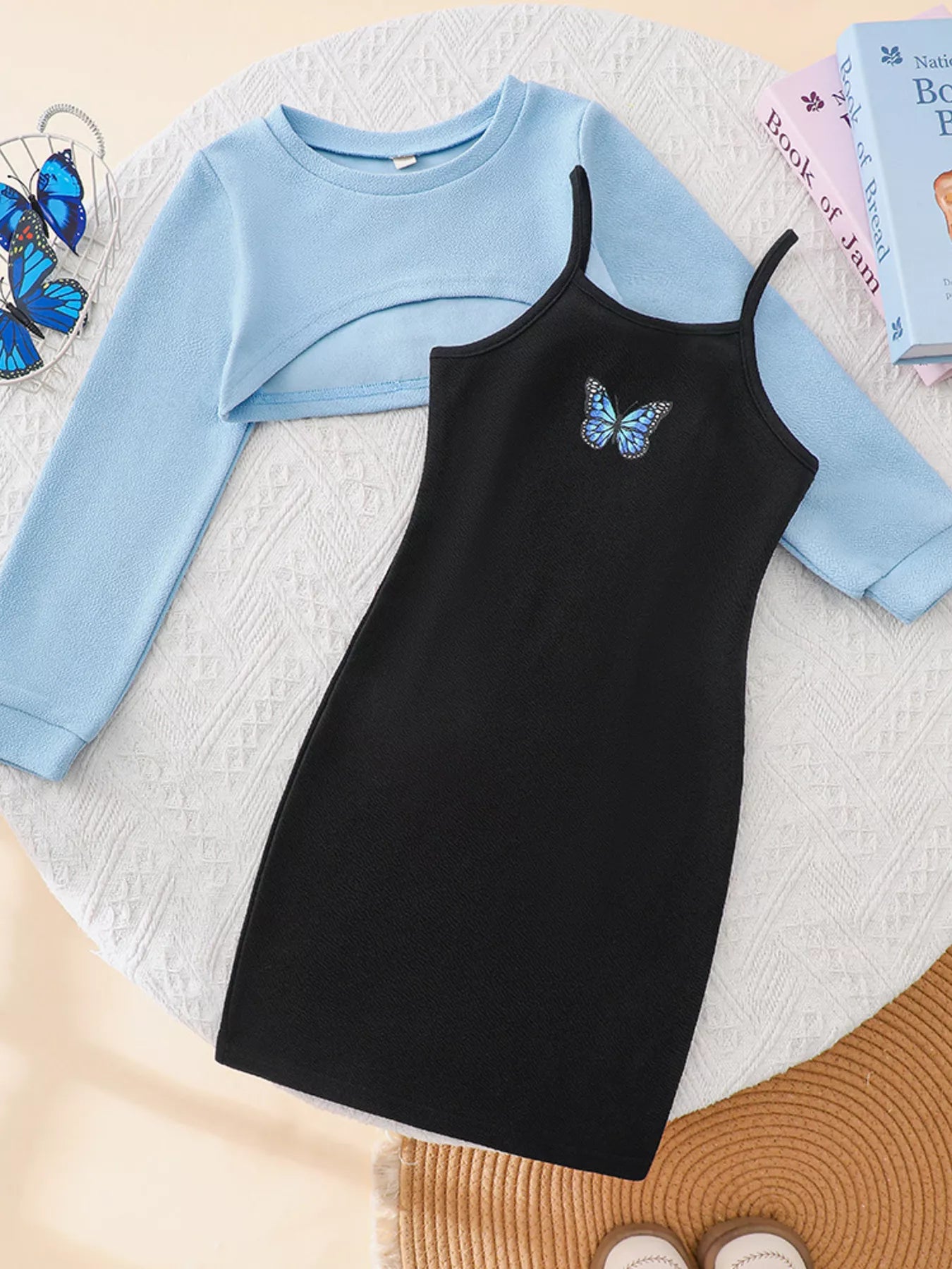 Children's Butterfly Long Sleeve Casual Dress Set by Trendsi