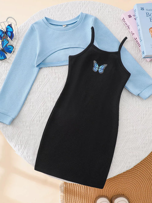 Children's Butterfly Long Sleeve Casual Dress Set by Trendsi