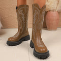 Round Toe Block Heels Boots by Trendsi
