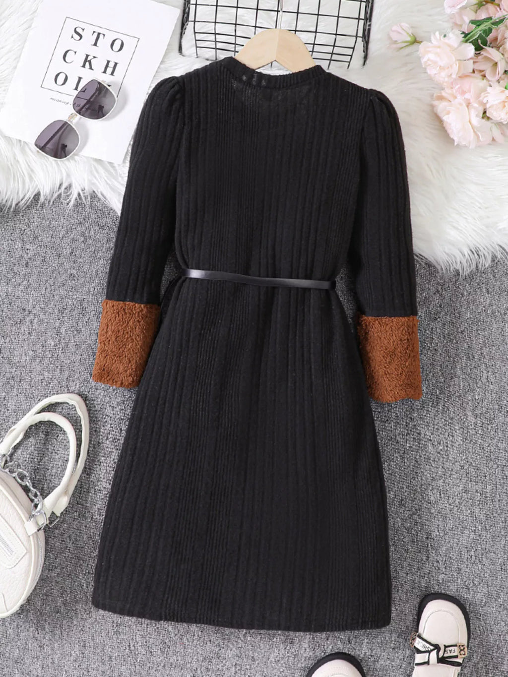 Children's Ribbed Knit Long Sleeve Dress by Trendsi