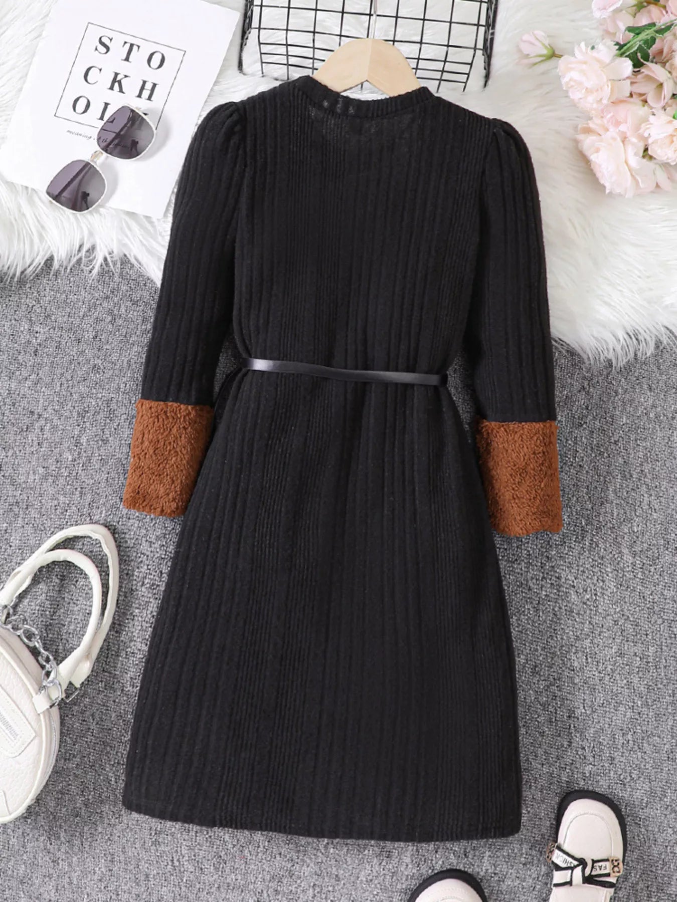 Children's Ribbed Knit Long Sleeve Dress by Trendsi