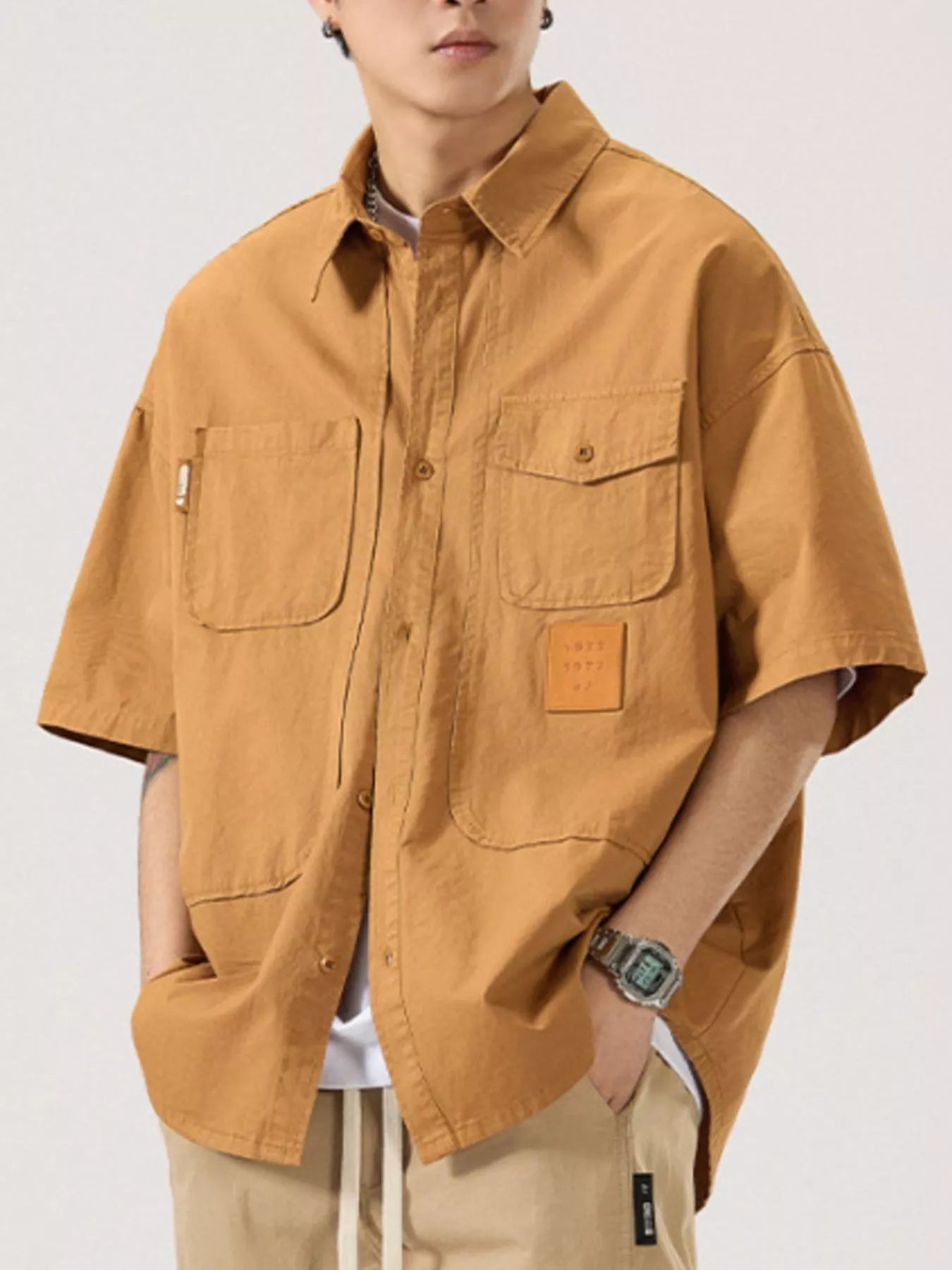 Men's Full Size Casual Short Sleeve Shirt Plus Size by Trendsi