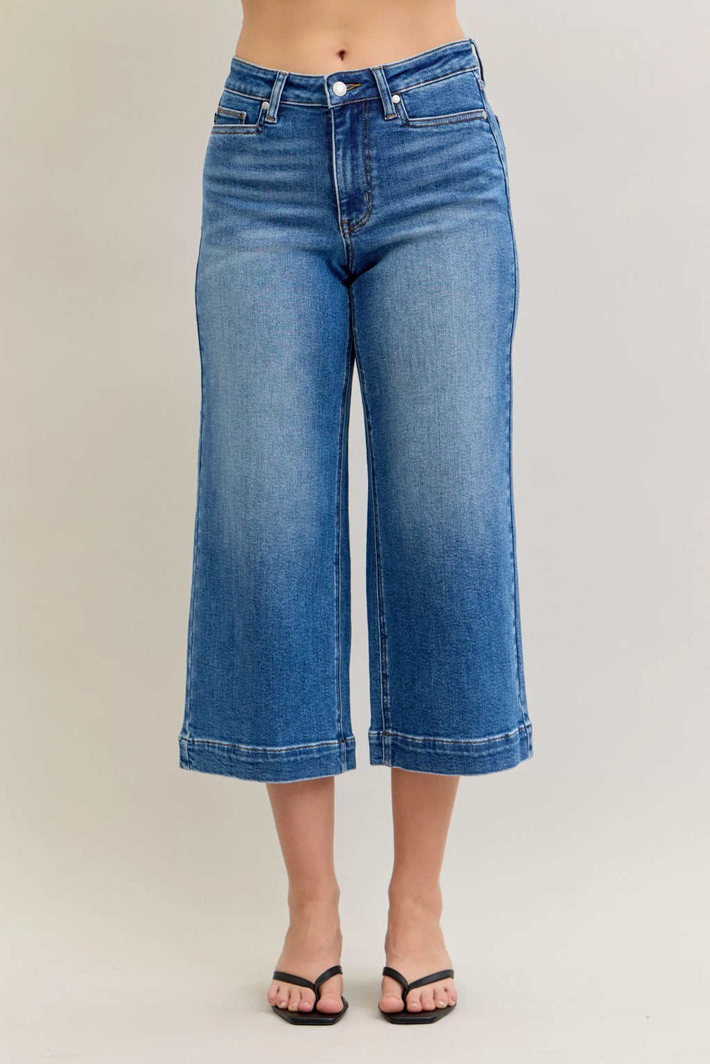 Judy Blue Mid Rise Crop Wide Leg Jeans by Trendsi