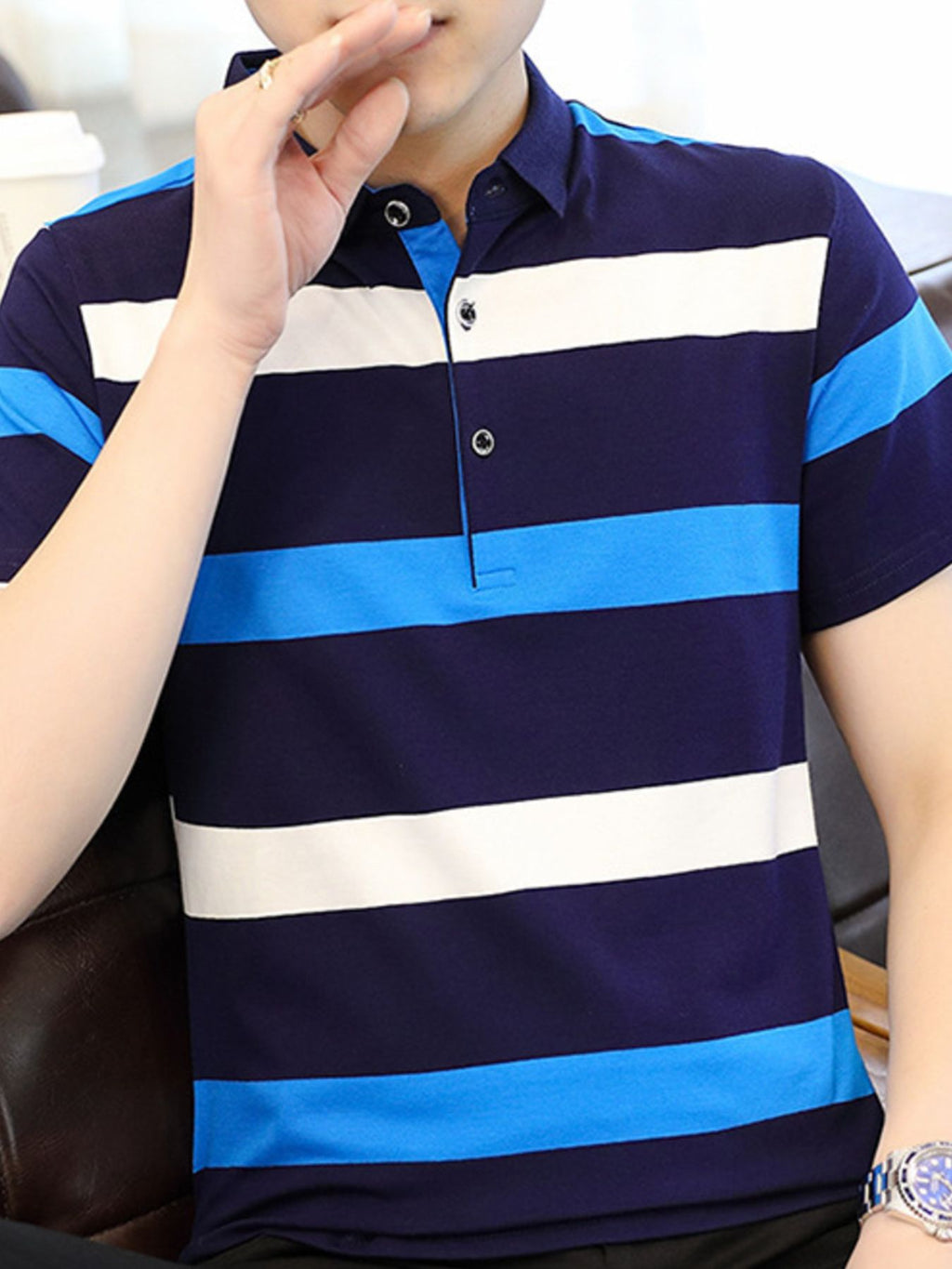 Men's Plus Size Striped Slim Fit Polo Shirt by Trendsi