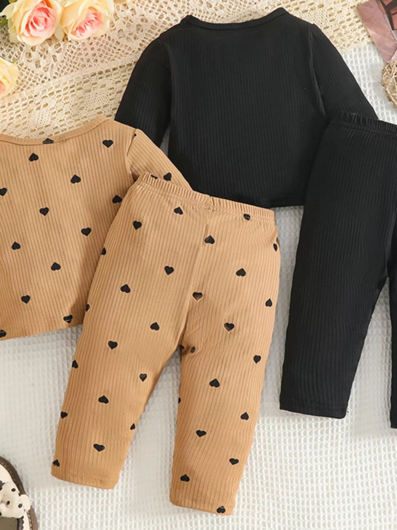 Children's Heart Print Ribbed Top and Pants Set by Trendsi
