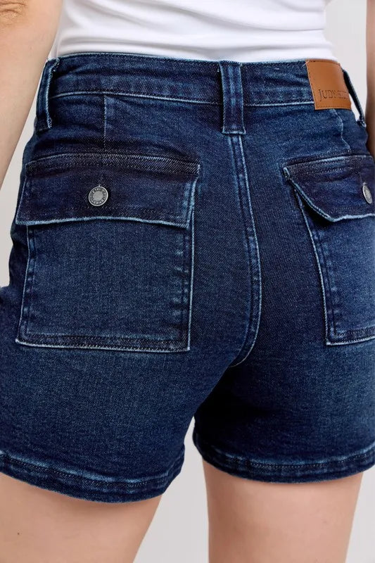 Judy Blue Full Size High Waist Back Flap Pocket Denim Shorts Plus Size by Trendsi