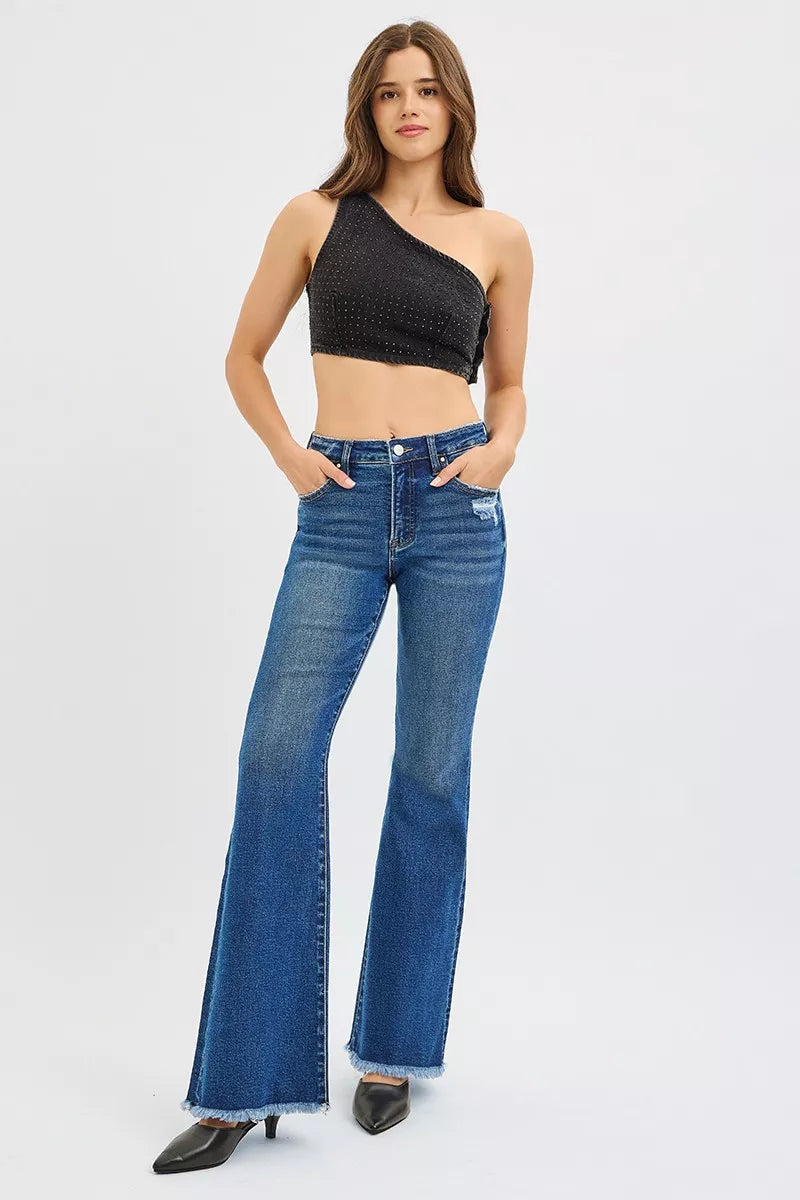 RISEN High Rise Flare Jeans by Trendsi