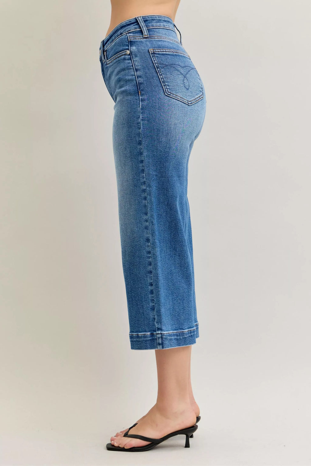 Judy Blue Mid Rise Crop Wide Leg Jeans by Trendsi