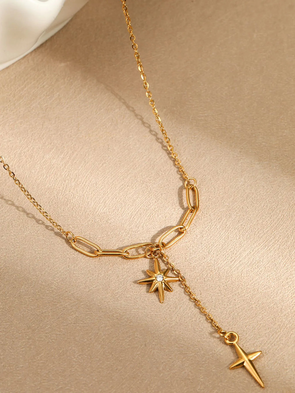 18K Gold-Plated Star Cross Pendant Necklace by Trendsi