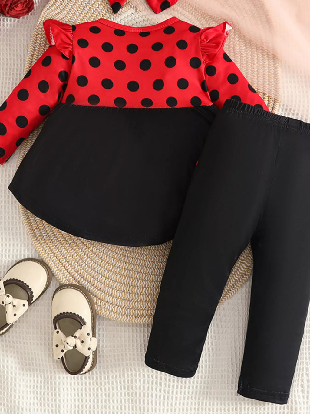 Children's Ladybug Print Ruffle Trim Top and Pants Set by Trendsi